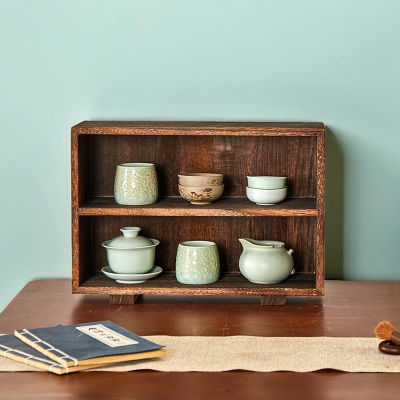 置物架子小型紫砂壶茶具茶叶摆件展示博古架实木中式桌面茶杯收纳