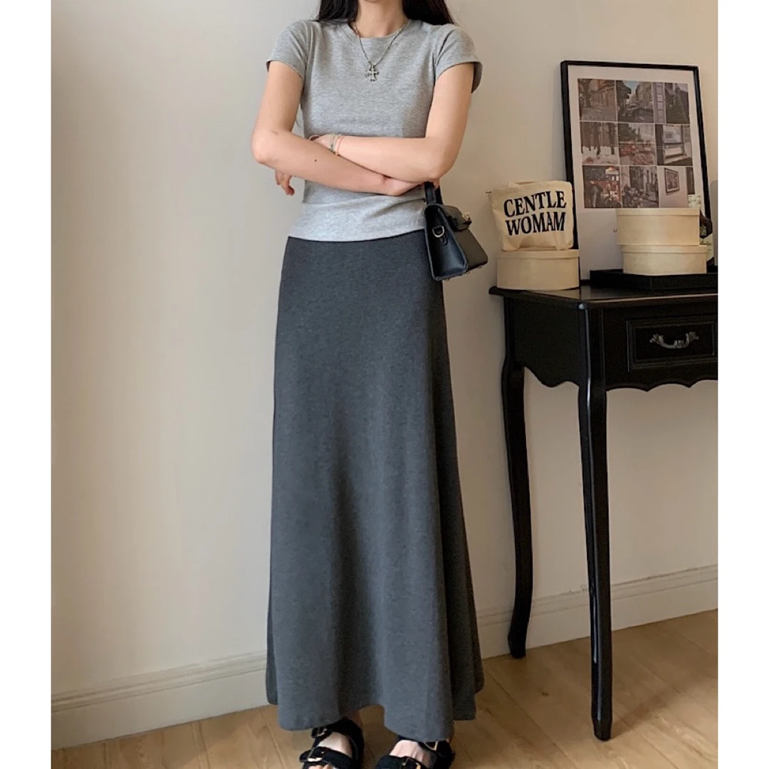 御姐必备深灰色半身裙女春夏2025新款中长款包臀鱼尾裙长裙遮腿粗