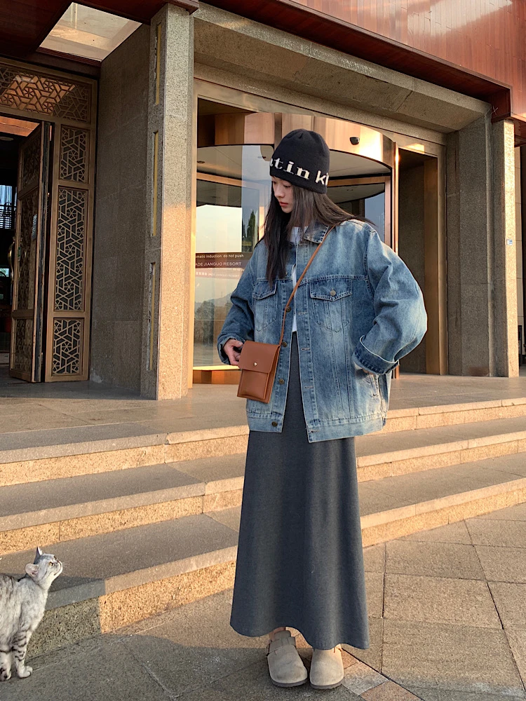 御姐必备深灰色半身裙女秋冬2024新款中长款包臀鱼尾裙长裙遮腿粗