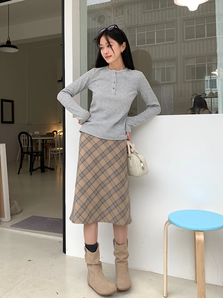 【四季厚度】格纹半身裙女2024秋冬新款气质感百搭显瘦a字长裙子