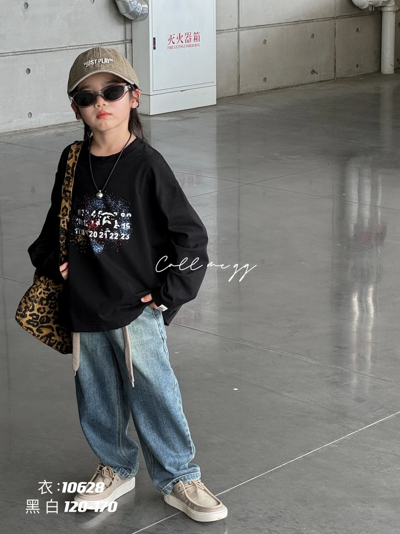 叫我格格男童女童长袖10628印花长袖内搭黑色打底休闲时尚棉上