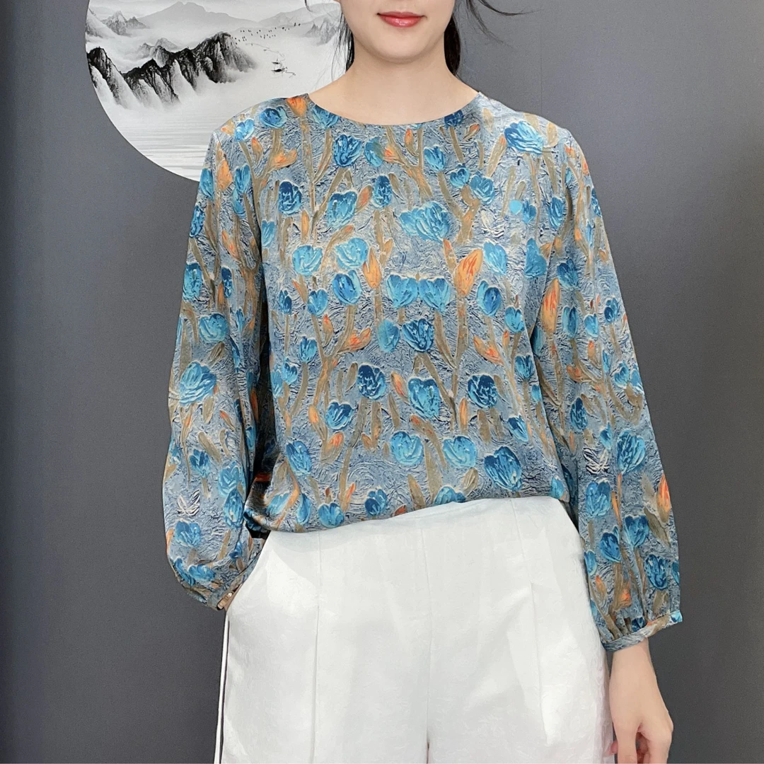 2028-71秋季新款圆领显瘦气质减龄长袖舒适宽松上衣小衫