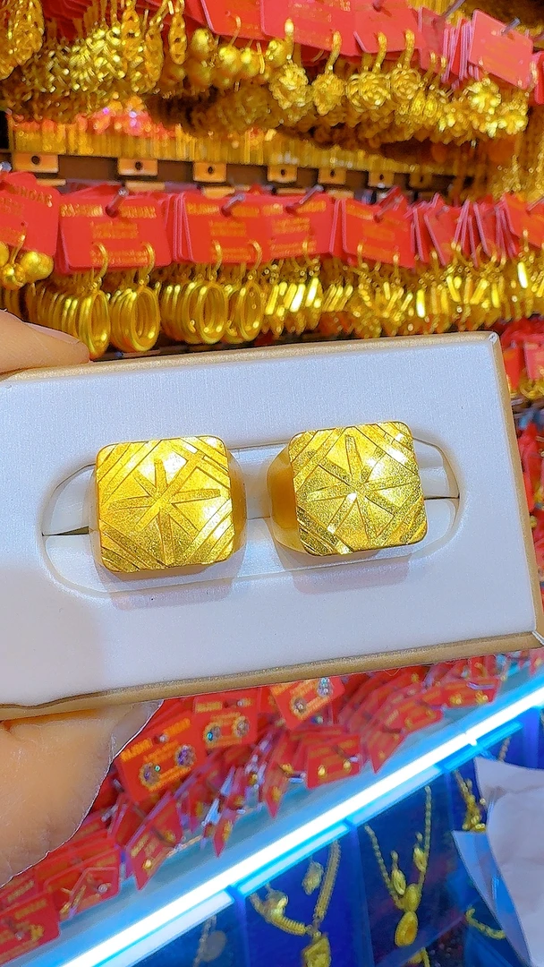 铜合金耳饰 【LayLaBez】简约奢华铜合金耳饰金色闪亮方形菱形女款