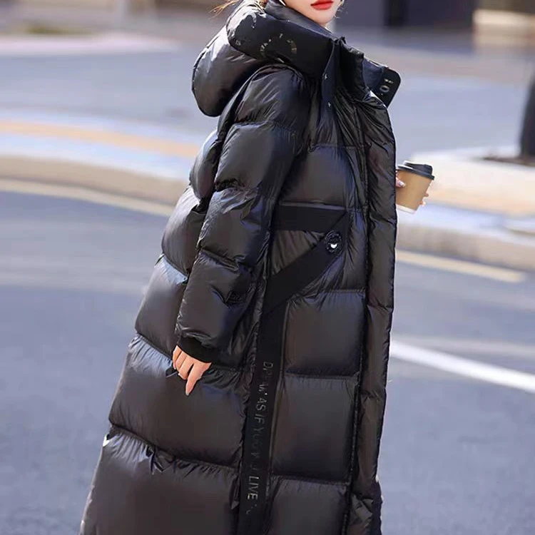 8088黑色长款女冬季2024新款韩版宽松超好看外套加厚黑金羽绒服