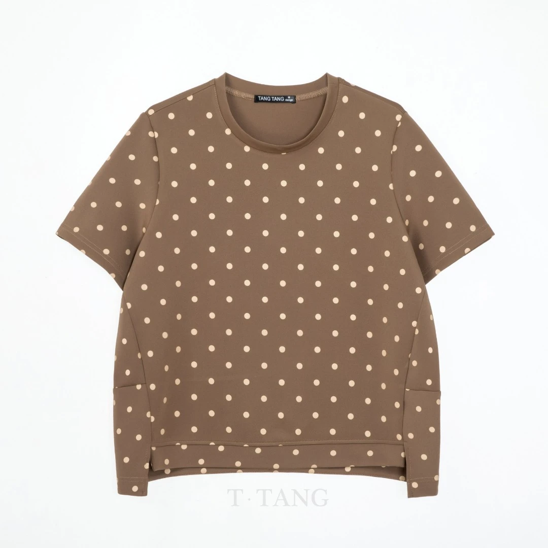 FL春季复古时尚休闲圆领波点百搭修身T恤【2685】