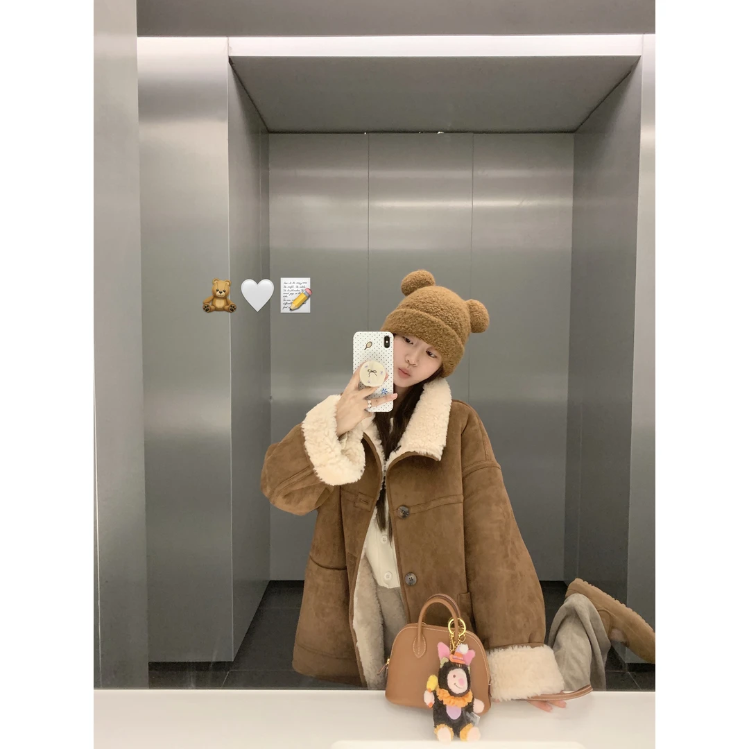 JIEYA 捷捷家 2024新款暖熊抱抱双面可穿保暖厚毛呢外套女