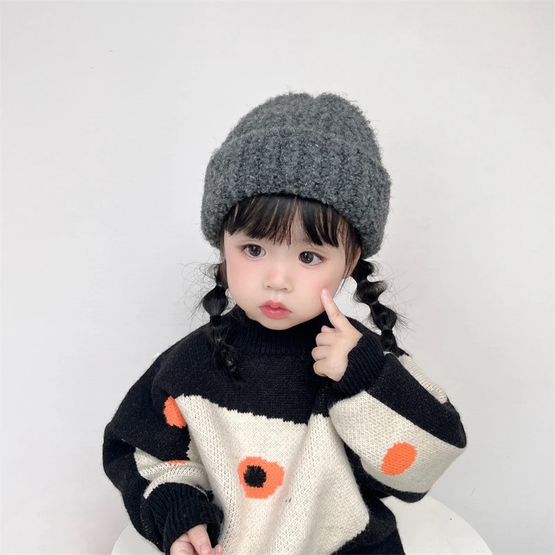 ins风糖果色秋冬儿童针织帽子纯色保暖套头帽男女宝宝毛线帽批发