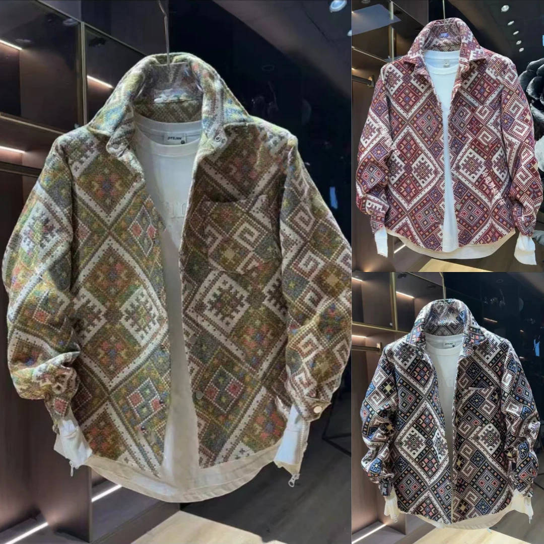 返潮复古秋季新款潮流高级宽松时尚男士长袖透气百搭翻领衬衫外套