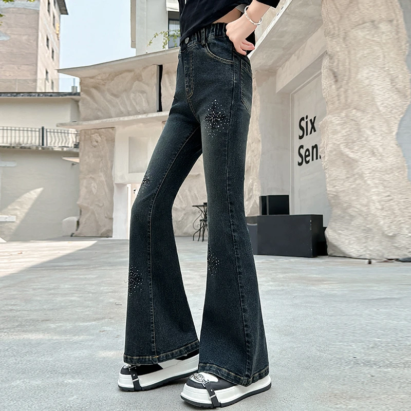 女童牛仔裤春秋款洋气时髦2024新款儿童秋季裤子女大童喇叭裤秋装