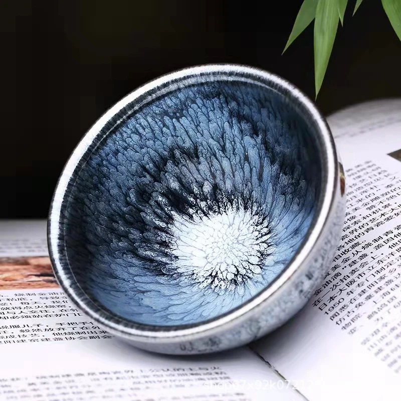 盏杯建阳建盏茶铁胎盏百花正宗建盏黑底铁胎窑变高端茶器功夫茶具