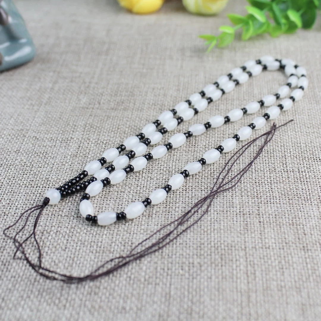 非金属玻璃项链 高档长款白色全珠链百搭挂绳项链男女士吊坠挂绳