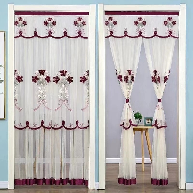 家用纱帘夏季防蚊门帘布艺隔断过道卧室纱帘免打孔挂帘