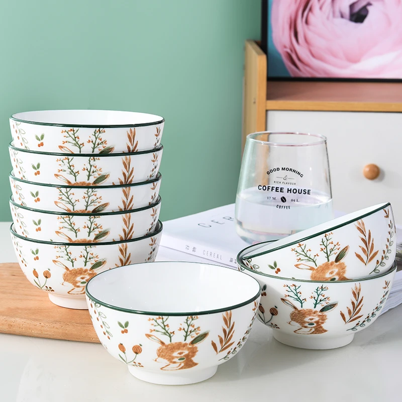 4.5英寸小鹿有你网红饭碗陶瓷泡面碗米饭碗家用5寸米饭碗家用