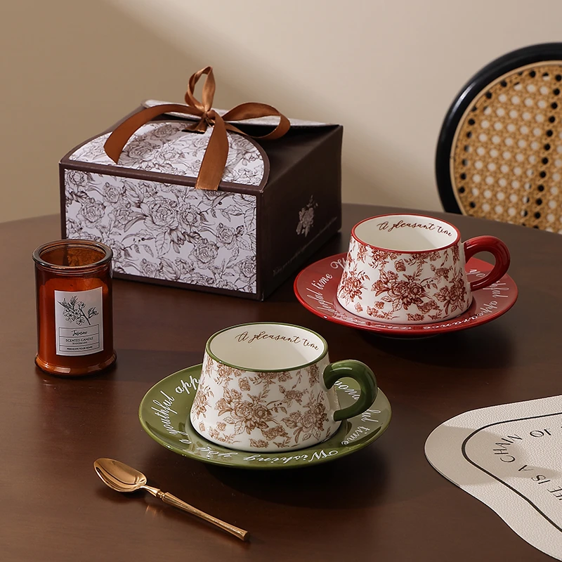 复古美式咖啡杯碟套装情侣杯网红下午茶杯陶瓷女士高颜值杯子礼盒