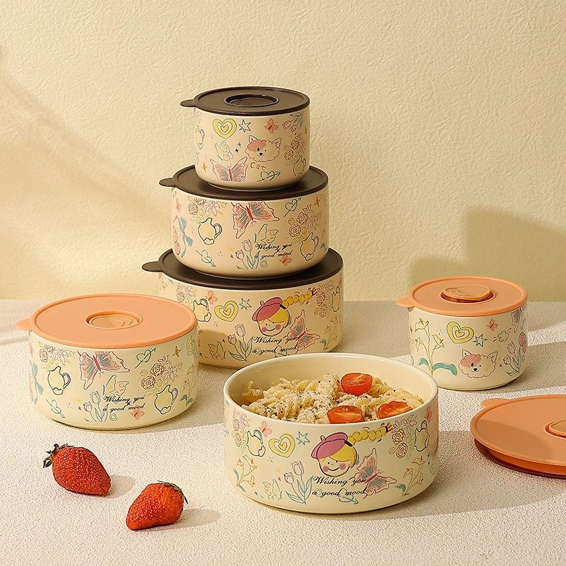 保鲜碗带盖密封便携碗带盖上班族学生饭盒便当陶瓷餐盒微波炉加热