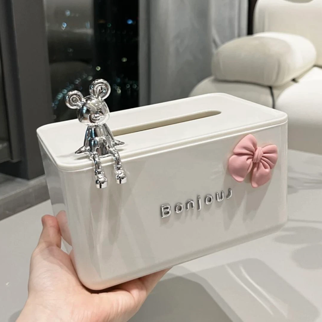 【喜物】纸巾盒家用桌面创意高档轻奢奶油风收纳升降弹簧抽纸盒