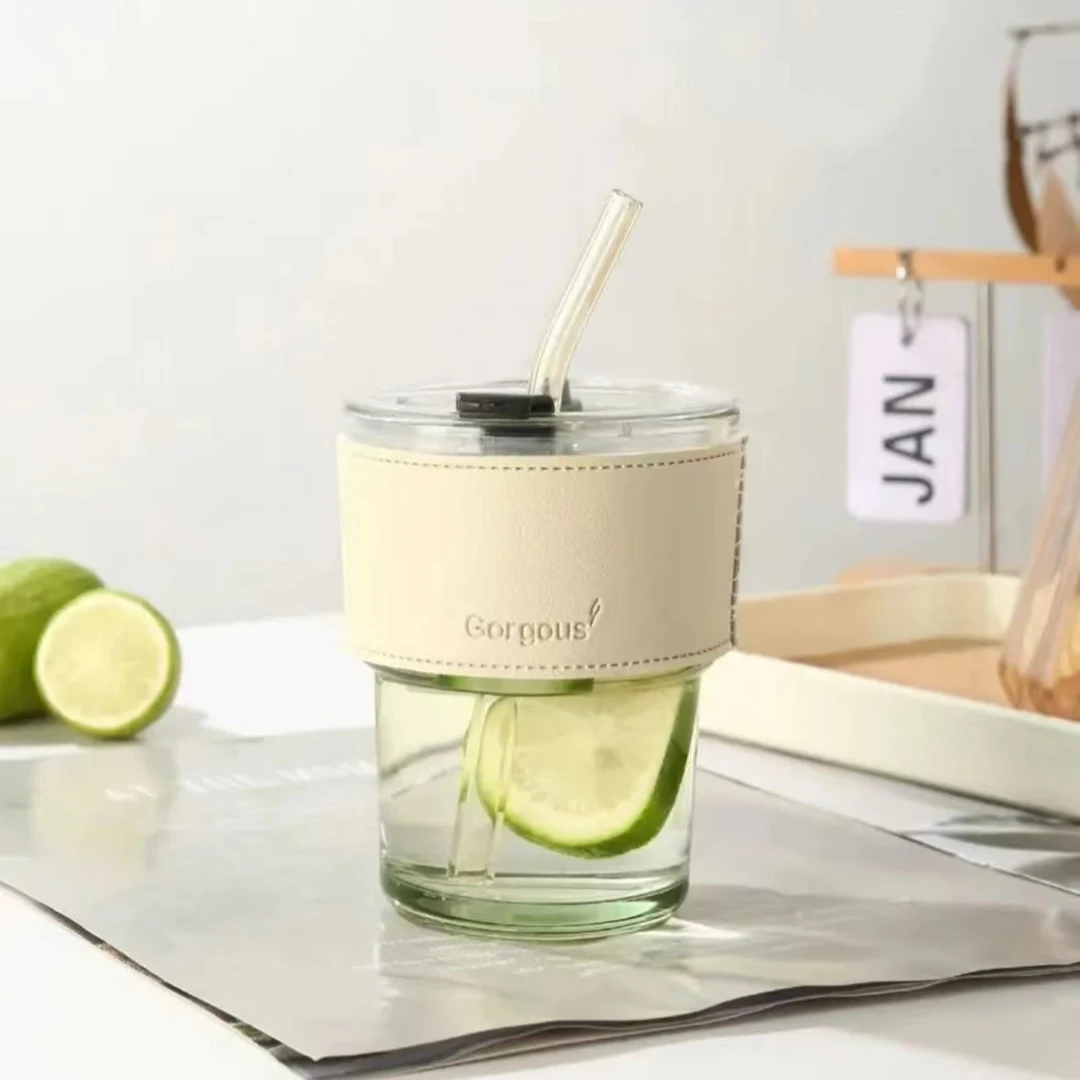 福利品ins玻璃杯吸管家用网红高颜值咖啡杯便携办公室情侣喝水杯.