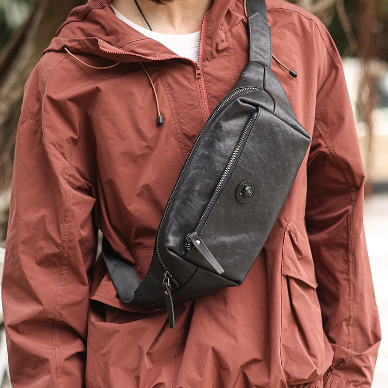 CloveKxmzin男士胸包男真皮斜肩包休闲斜挎包肩包斜跨小背包腰包