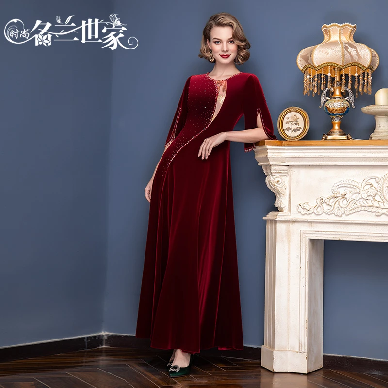 【池瑶】原创春新款优雅年轻喜婆婆婚宴晚礼服年会气质长款连衣裙