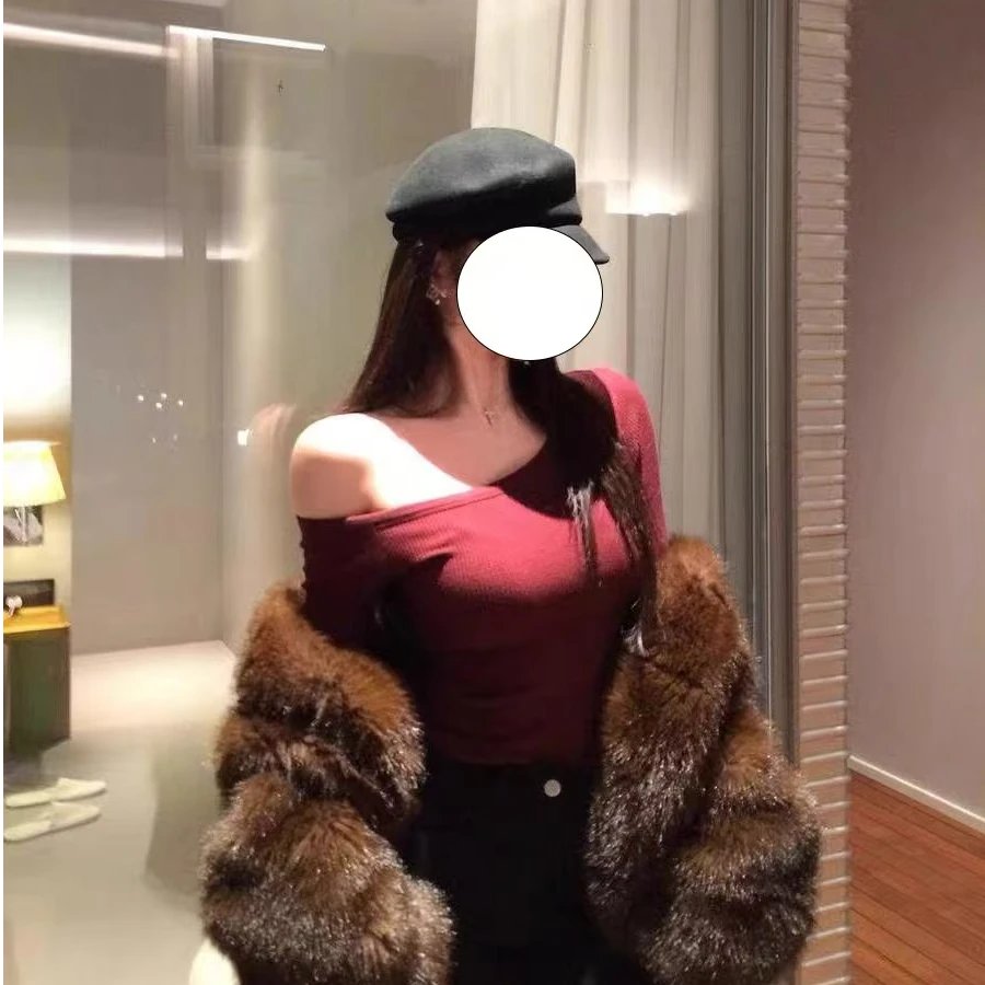 【800 -899】G斜肩长袖纯欲辣妹打底衫修身休闲显瘦小个子百搭上衣