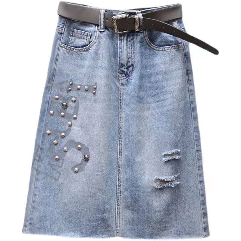 5631怀旧色磨破复古显瘦毛边五分裙女牛仔裙休闲春夏薄款开叉宽松