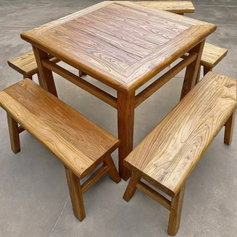 老榆木实木四方桌吃饭小餐桌八仙桌饭店小吃店餐桌桌子家用吃饭