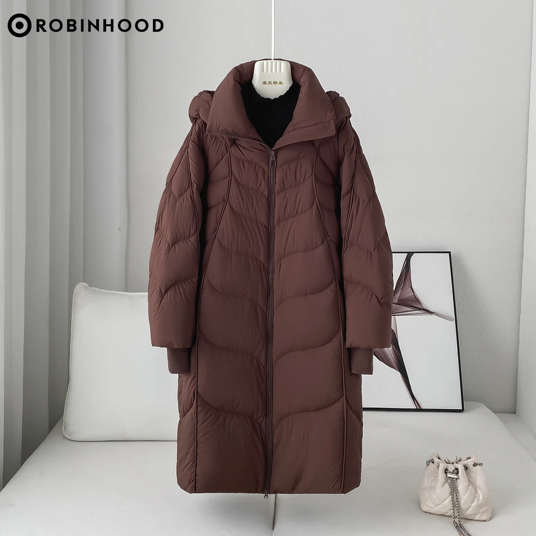 ROBINHOOD/罗宾汉3Y3847冬季保暖长款羽绒服时尚百搭连帽女外套