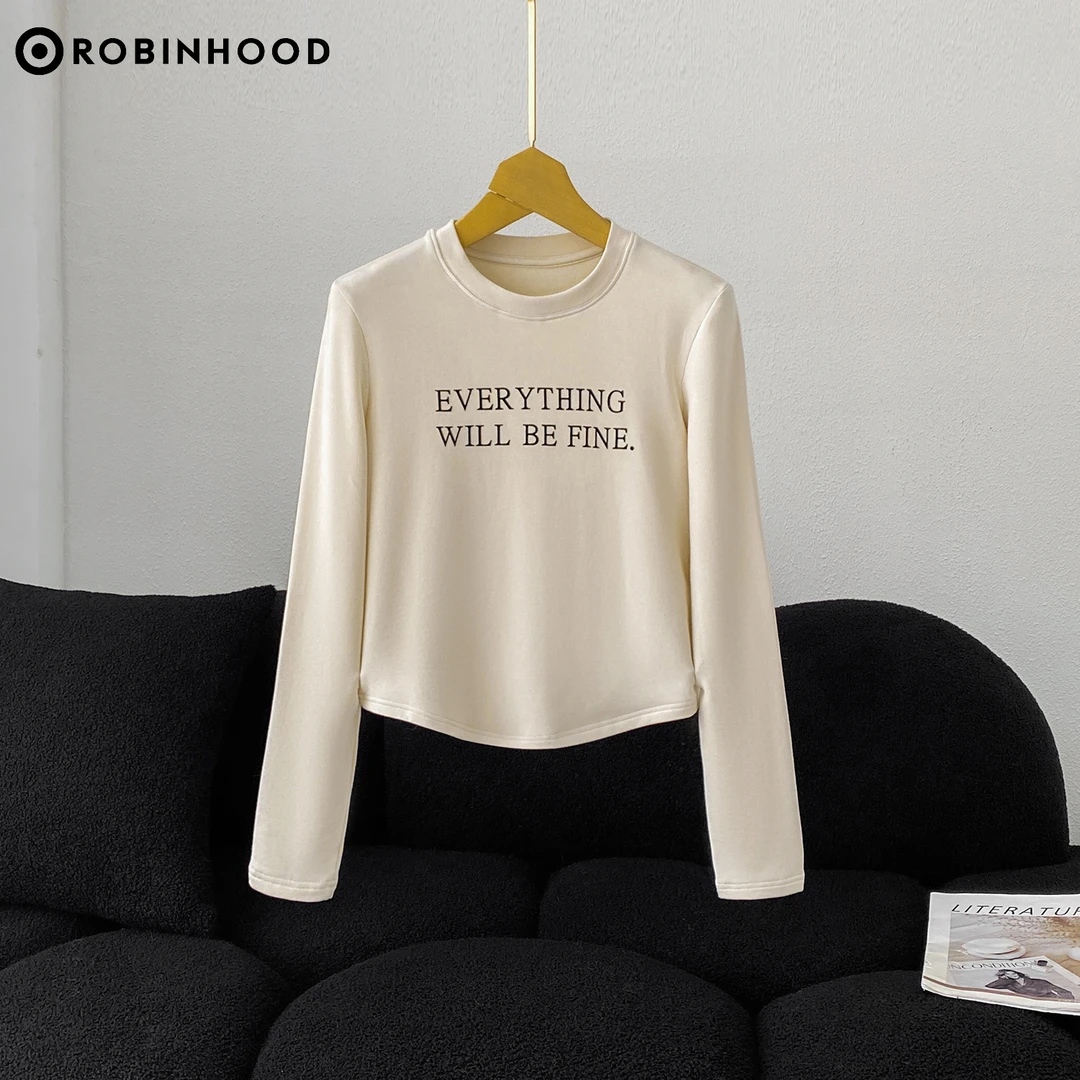 ROBINHOOD/罗宾汉Z3Z0Z10女装短款时尚百搭打底圆领印花休闲内搭