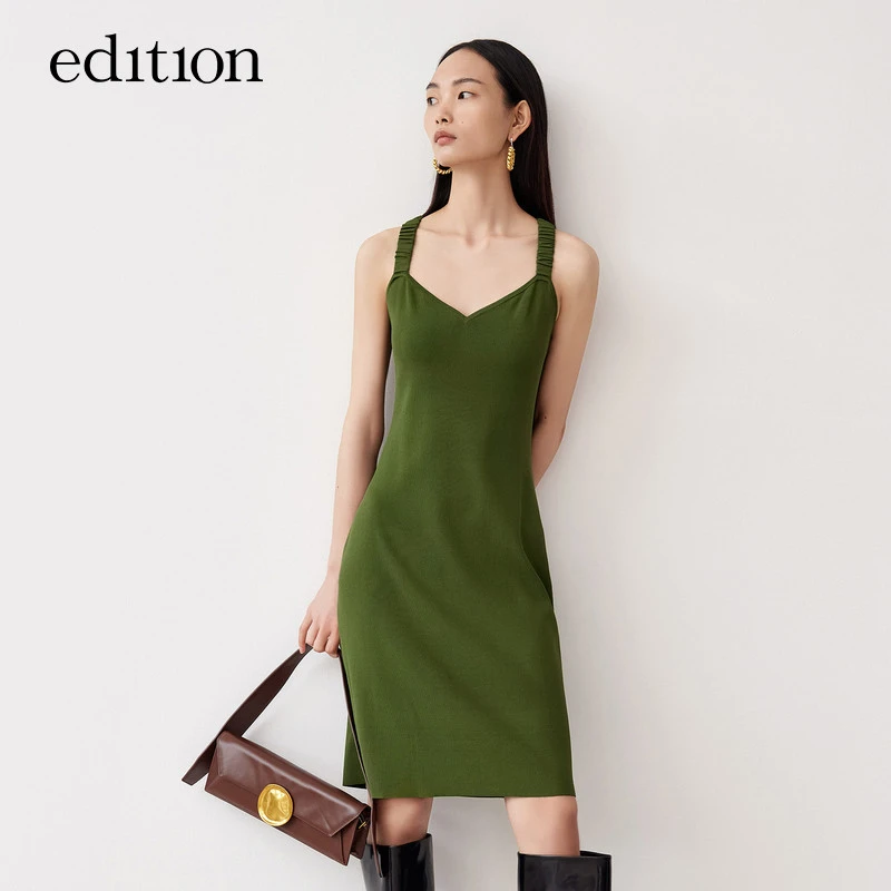 edition胸衣式吊带小众交叉露背膝上针织连衣裙#EBB3DRS025