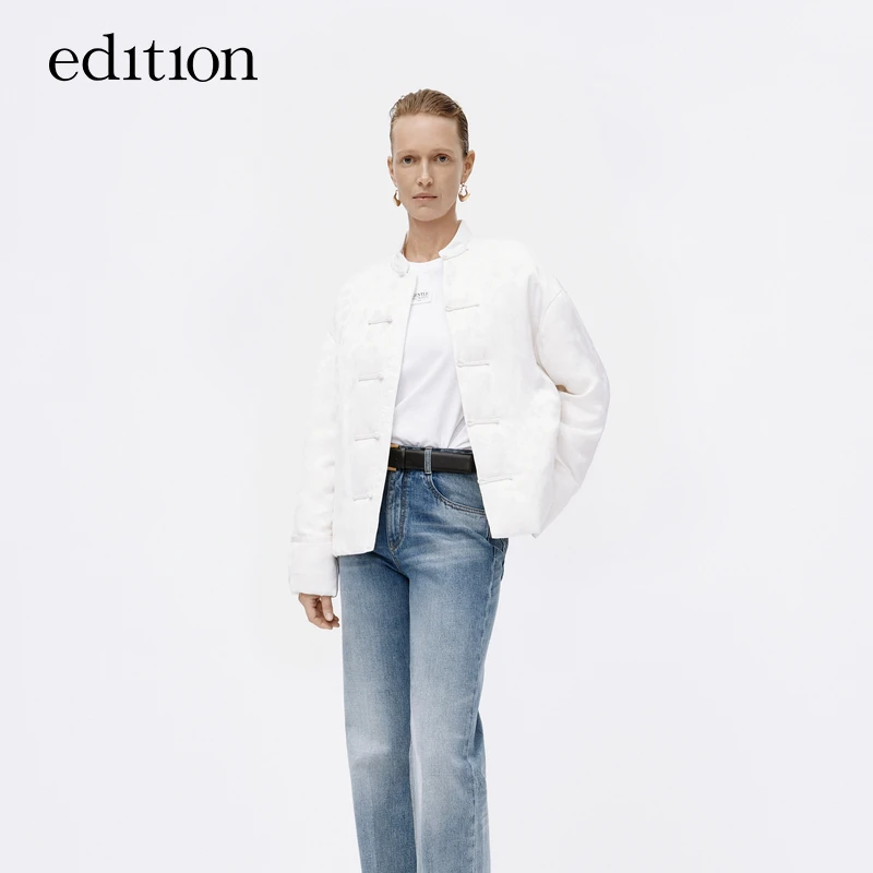 edition冬季好羽绒服女中式提花短款白鹅绒轻暖外套#EBD3EINK01