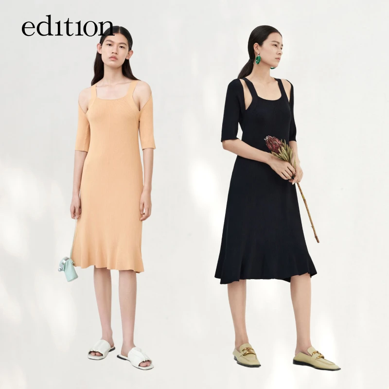 edition针织连衣裙女春款小众时尚设计解构露肩裙子#EBB1DRST06