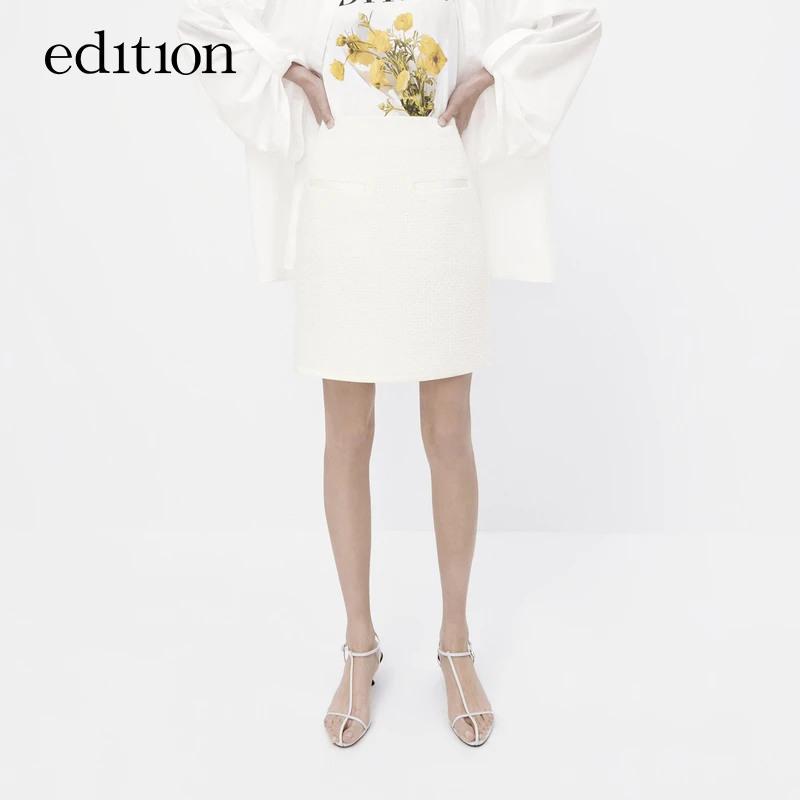 edition秋半身裙女白色小香风拼接a字短半裙#EBC3SKTT05