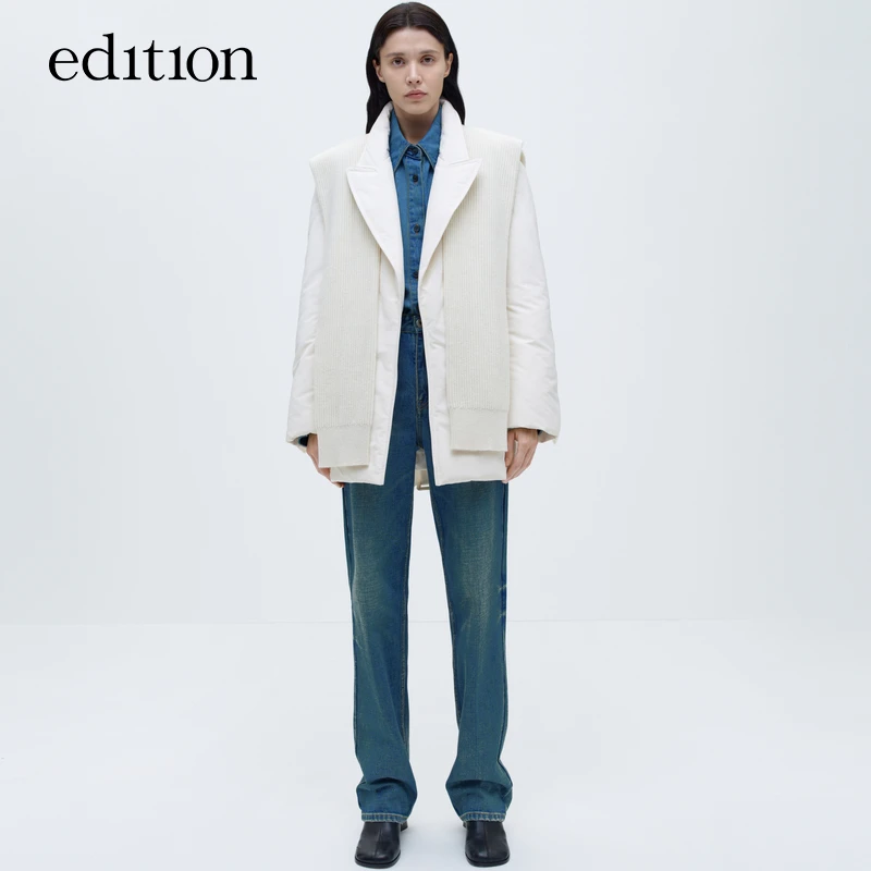 edition冬款羽绒服女可拆毛织披肩西装式鹅绒服#EBC4EINT21