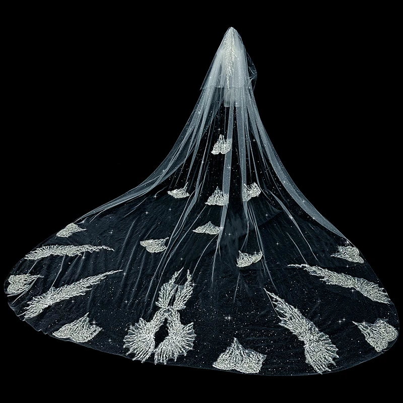 月下相恋新娘结婚主婚纱头纱超仙闪闪亮片头纱高级感重工珠绣头纱