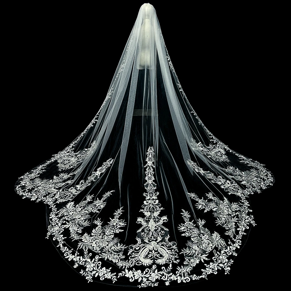 2024秋冬新品新娘长款拖尾头纱高级感蕾丝亮片头纱超仙森系头纱