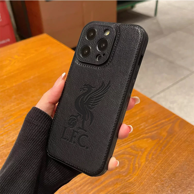 利物浦皮革手机壳苹果17promax男士iphone16软15plus压印13/12/11