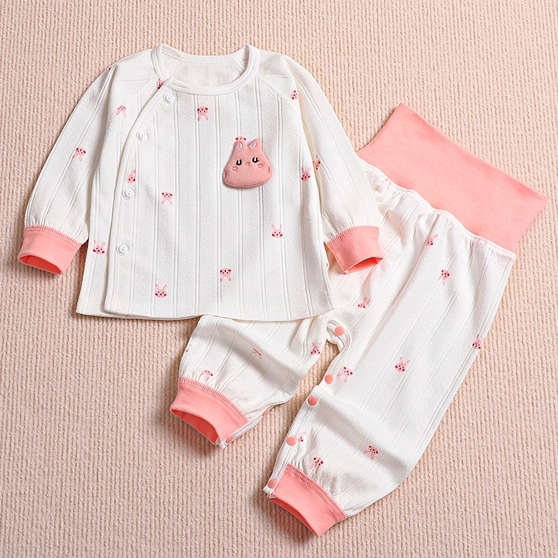 婴儿衣服春秋套装纯棉打底衣秋衣新生宝宝睡衣高压开裆分体两件套