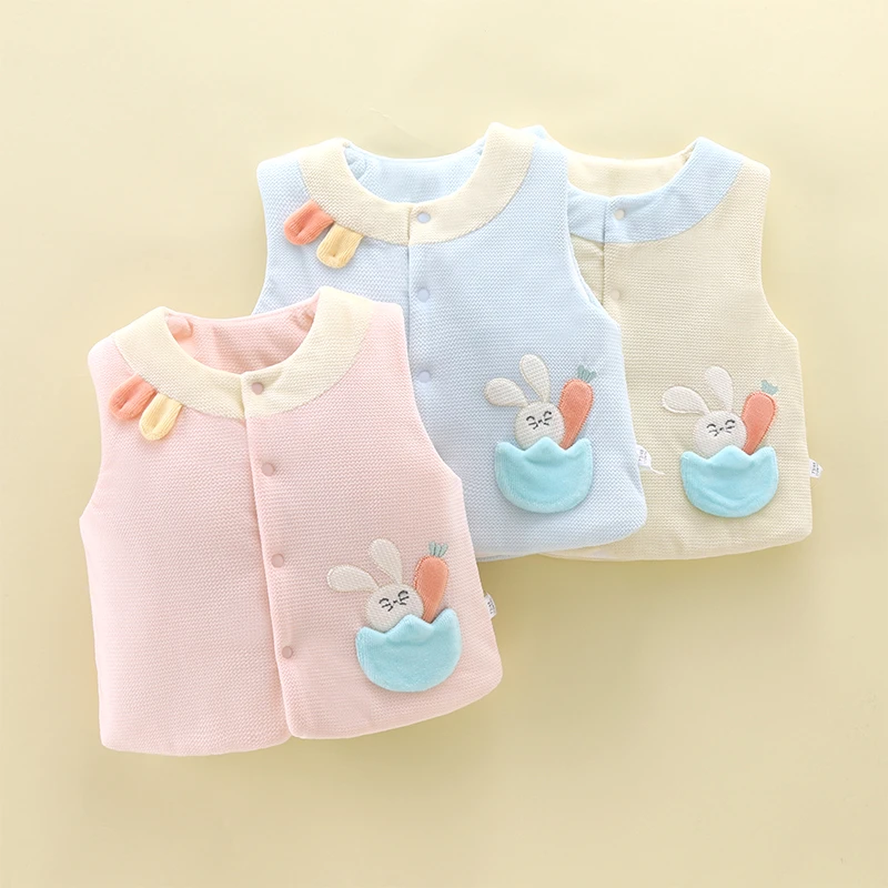 新生宝宝秋冬保暖马甲婴幼儿夹棉对襟可爱男女卡通坎肩厚马夹背心