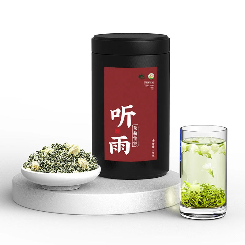 【品质飘雪】听雨茉莉花茶古法窨制蒙顶绿茶嫩胚犍为伏茉莉鲜花250g