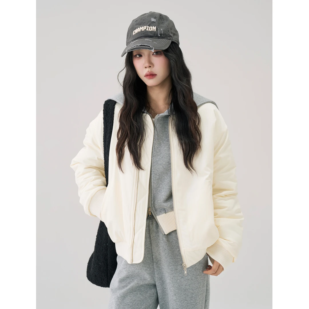 【小野莓】秋冬韩版宽松休闲运动短款加厚保暖杏色夹克外套BV96490