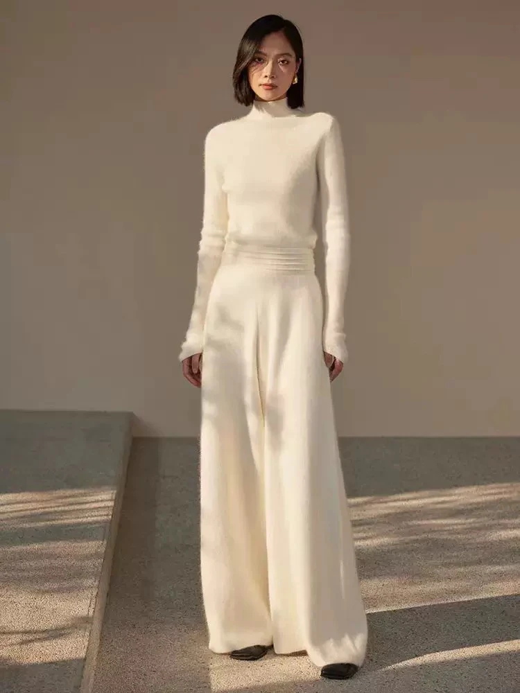 梦小小女装蜜熊绒高腰阔腿裤女2025秋冬新款高级感气质休闲毛线裤