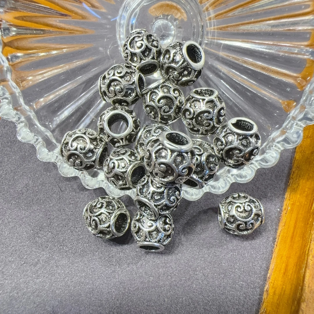 925银银制品 diy银饰品配件古法银色纯手工复古双面古风珠珠中古