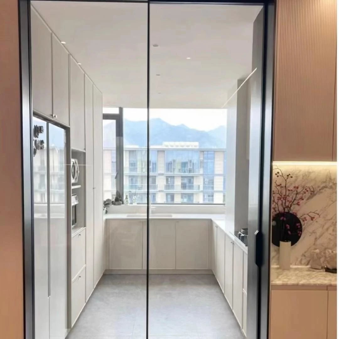 极简双扇地轨阳台客厅三联动2025年最新款铝合金厨房推拉门玻璃门