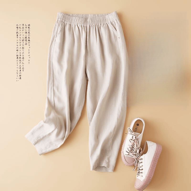 YY棉麻哈伦裤夏2024新款高腰九分裤宽松休闲裤亚麻女裤萝卜七分裤