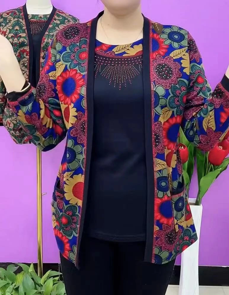 2024新品假两件拼接时尚妈妈装