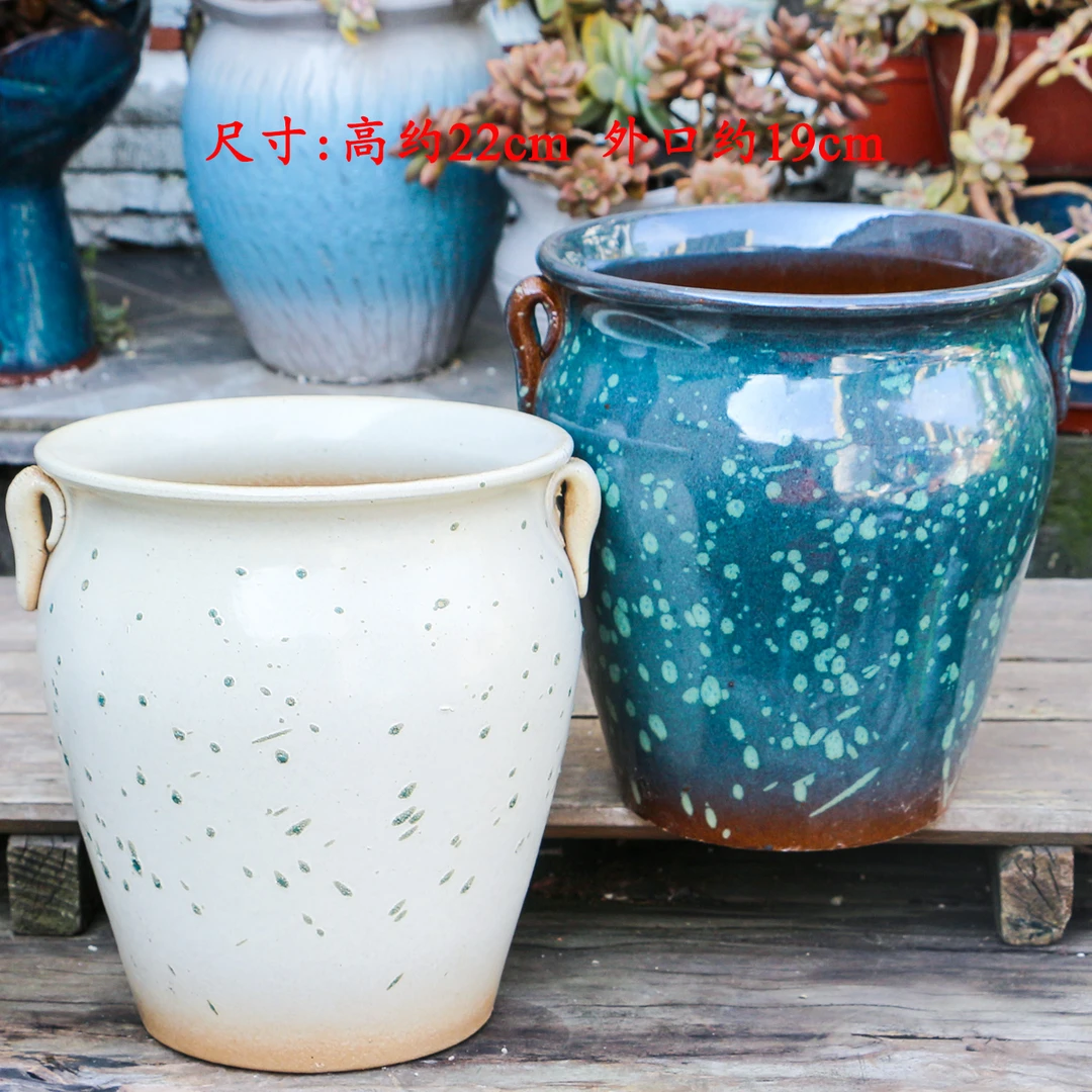 透气素烧粗陶罐高筒老桩绿植陶盆大口径多肉盆特大号月季陶瓷花盆