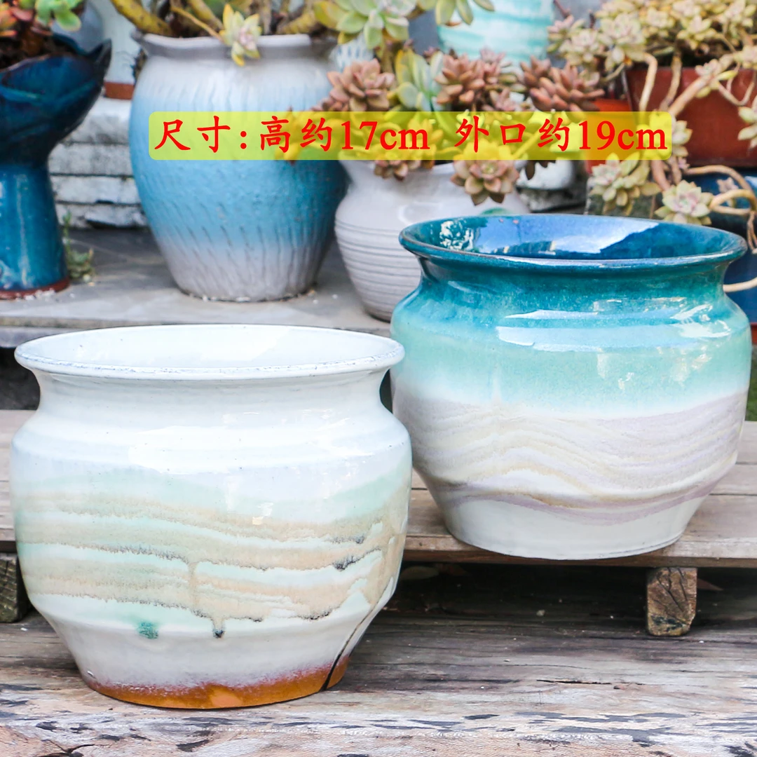 大口径粗陶多肉花盆绿萝玉露老桩法师绿植花卉圆口四方透气陶罐