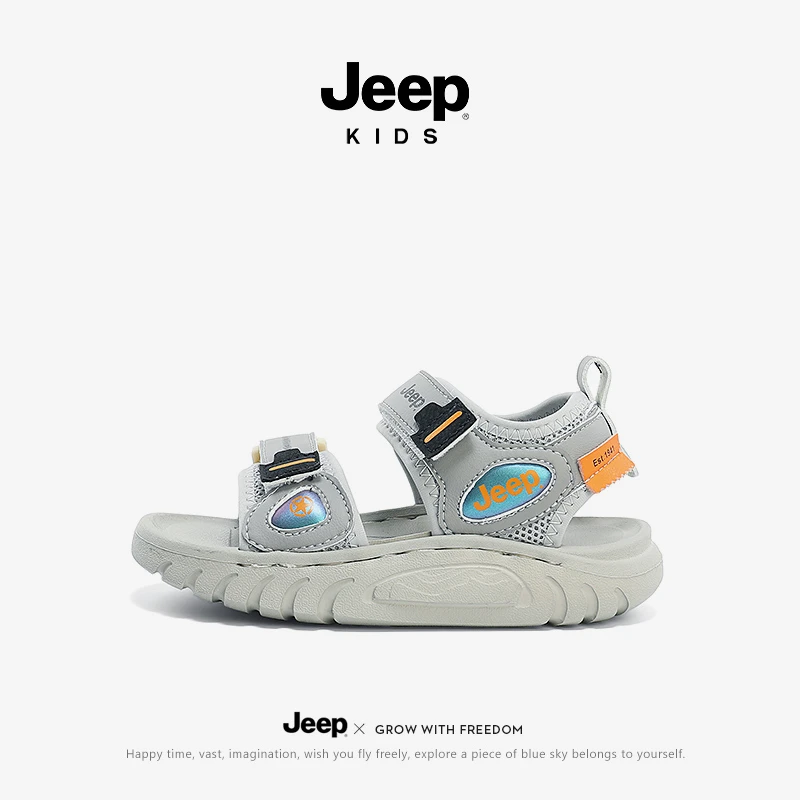 jeep男童运动凉鞋黑色露趾童鞋中大童夏款2024新男孩儿童沙滩鞋子