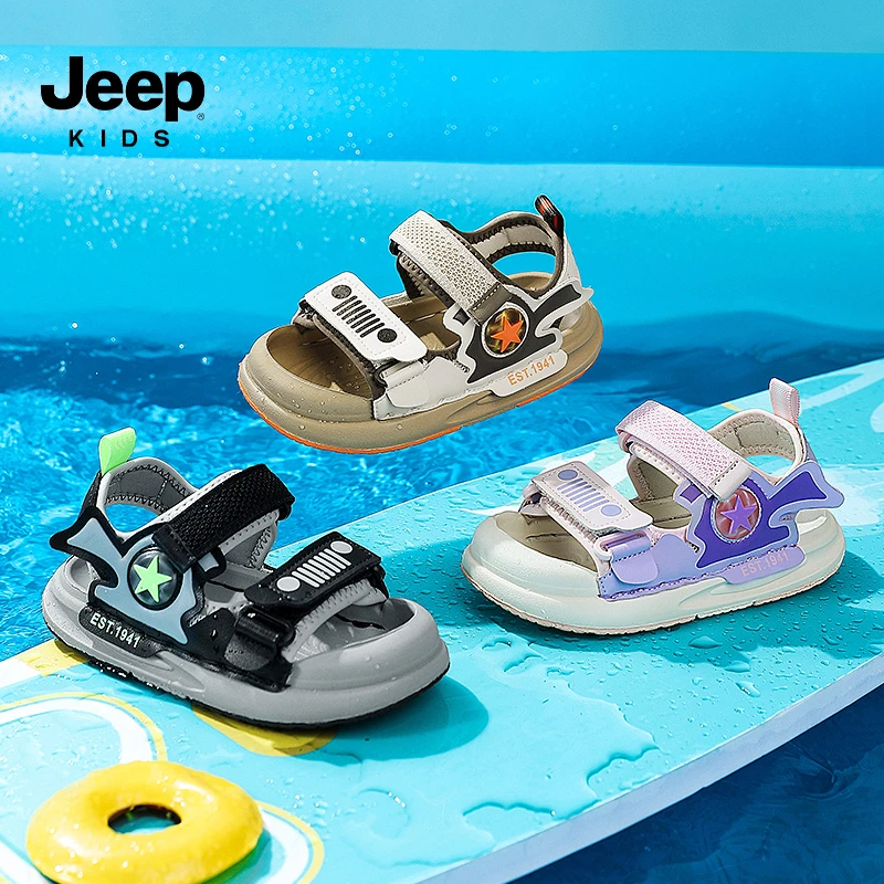 JEEP儿童鞋子男女童运动凉鞋休闲透气魔术贴中大童防滑软底沙滩鞋