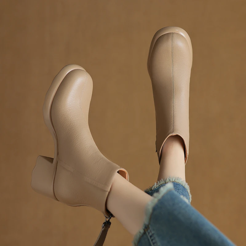 羊皮 5.5厘米34-40 柔软舒适厚底短靴真皮单靴英伦风复古女短靴